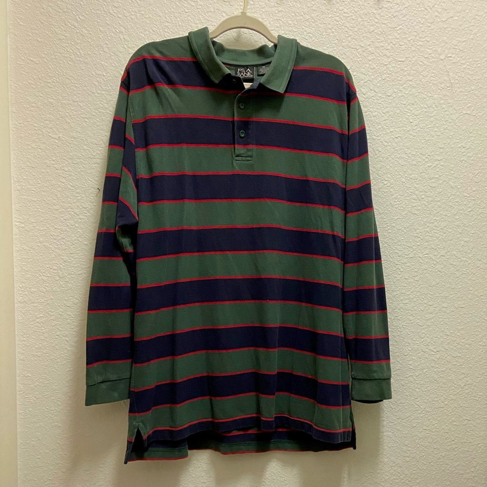 Green, Navy, and Red Striped Button Down